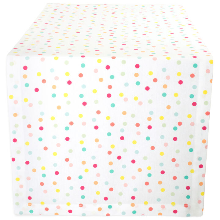 72" White and Pink Multi Polka Dots Printed Rectangular Table Runner