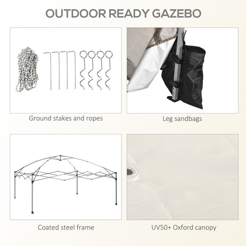 Outsunny 10' x 10' Pop Up Canopy Tent with Netting, Instant Sun Shelter, Tents for Parties, Height Adjustable, with Wheeled Carry Bag and 4 Sand Bags for Outdoor, Garden, Patio, Cream