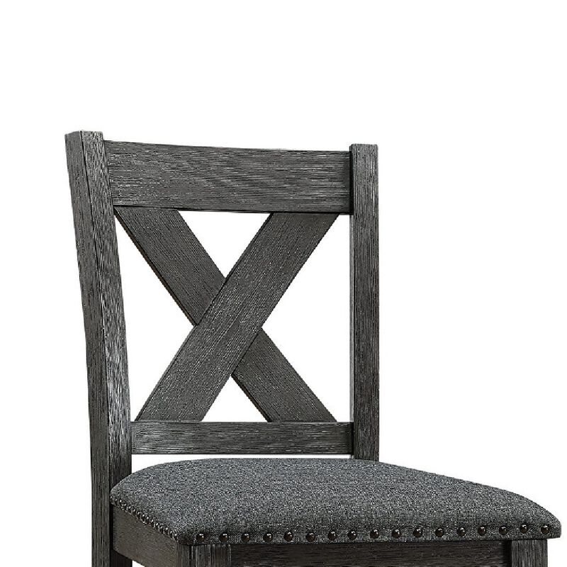 Chair with High X Shaped Back and Nailhead Trim, Set of 2, Brown - Benzara