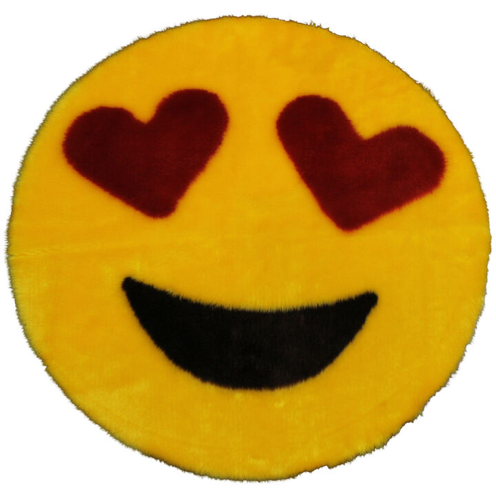 Walk on Me Emoji Faux Fur Soft and Cute 26 in. Heart Eyes Area Rug Made in France