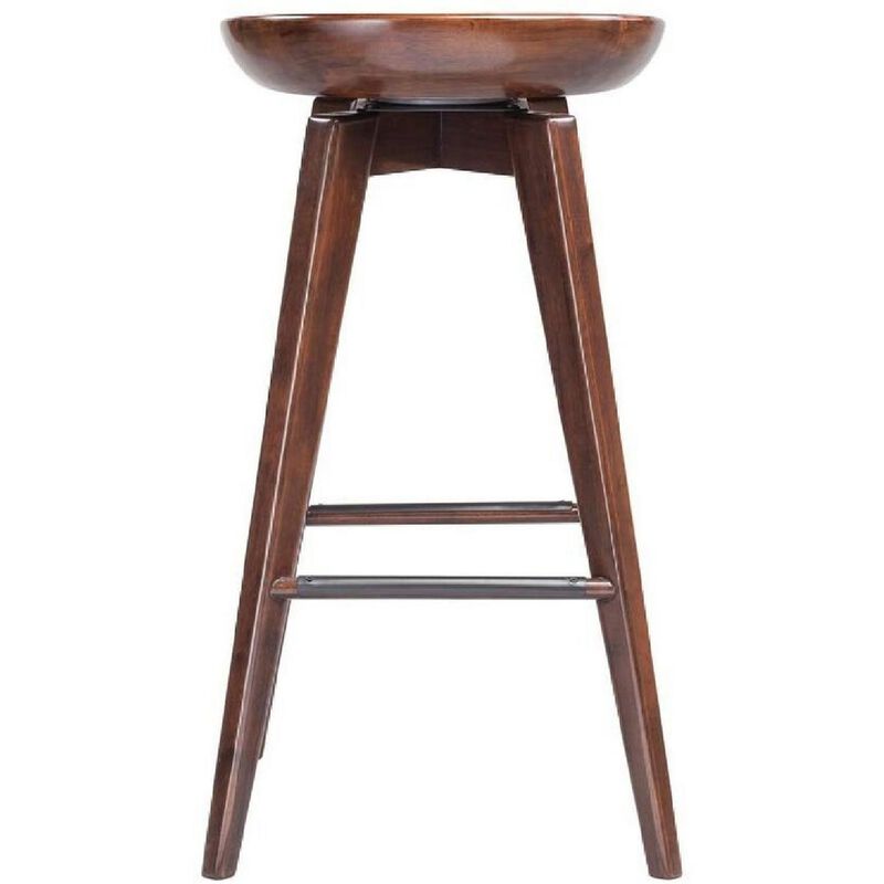 Contoured Seat Wooden Frame Swivel Barstool with Angled Legs, Natural Brown-Benzara