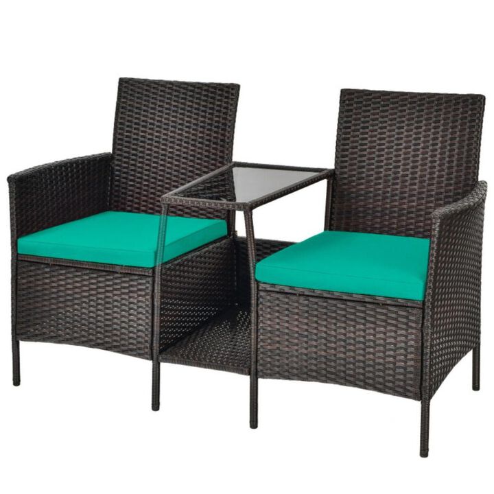 Hivvago Rattan Patio Conversation Set Cushioned with Glass Table