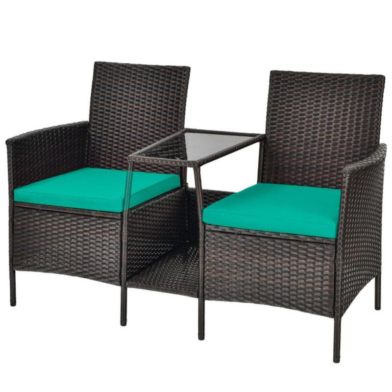 Hivvago Rattan Patio Conversation Set Cushioned with Glass Table