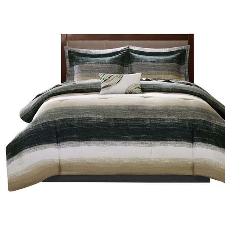 Gracie Mills Ianne Modern 9-Piece Watercolor Stripe Comforter Set with Cotton Bed Sheets