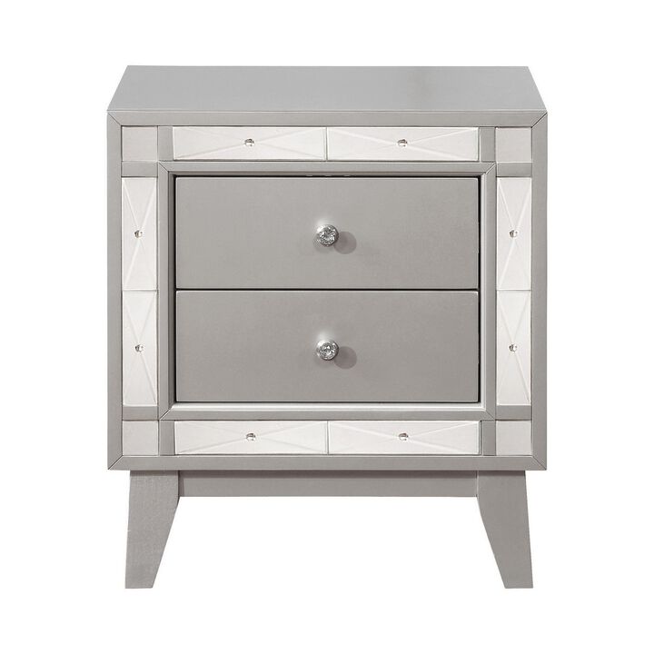 Wooden Nightstand with 2 Drawers, Mercury Silver-Benzara