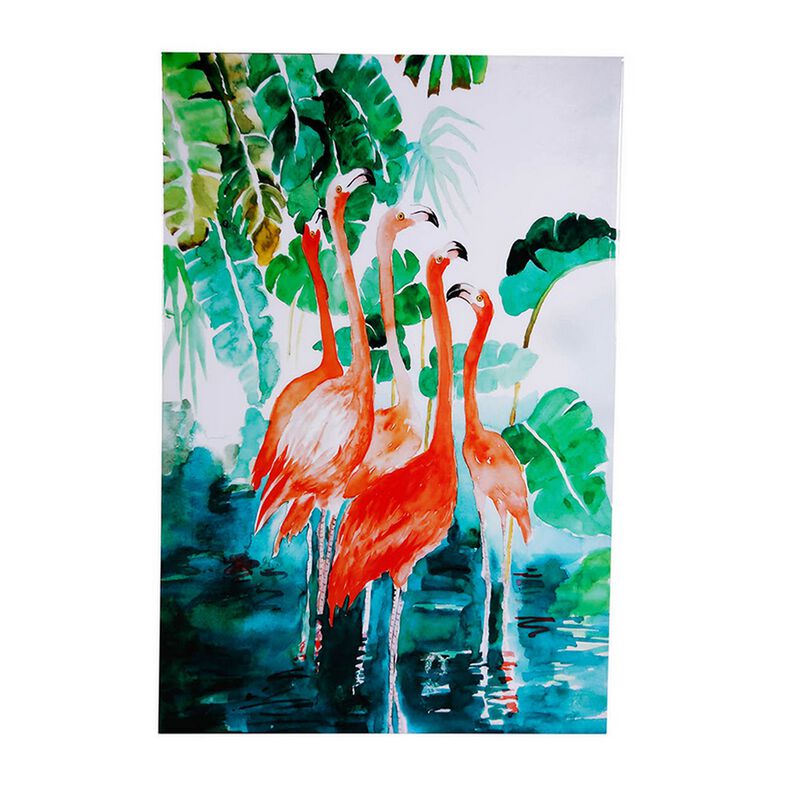 32 x 48 Set of 2 Framed Wall Art, Botanical Flamingo Print, Green, White - Benzara