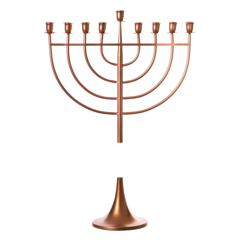 Modern Solid Metal Judaica Hanukkah Menorah 9 Branched Candelabra, Copper Medium