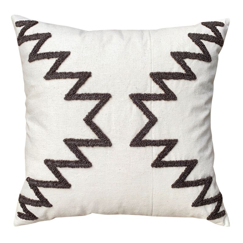 17 x 17 Inch Square Cotton Accent Throw Pillows, Geometric Aztec Embroidery, Set of 2, White, Gray-Benzara