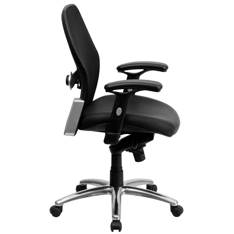Albert Mid-Back Black Super Mesh Executive Swivel Office Chair with LeatherSoft Seat, Knee Tilt Control and Adjustable Lumbar & Arms