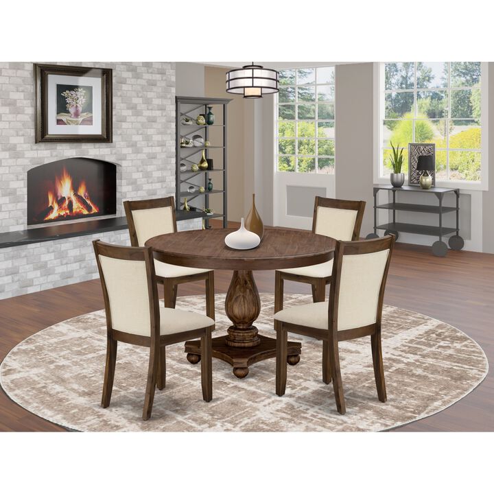 East West Furniture East West Furniture F2MZ5-NN-32 5-Pcs Dining Room Table Set - A Wood Dining Table and 4 Light Beige Linen Fabric Dining Room Chairs with Stylish High Back (Sand Blasting Antique Walnut Finish)