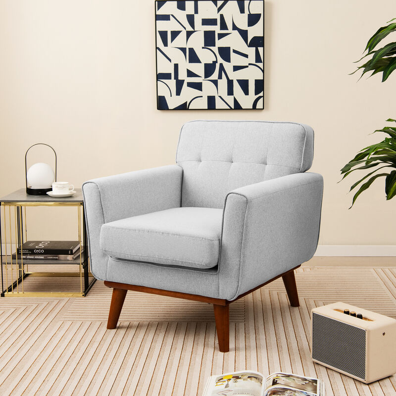 Modern Accent Chair Upholstered Linen Fabric Armchair with Removable Padded Seat Cushion