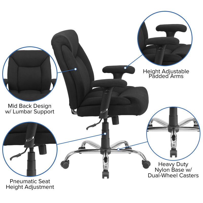 HERCULES Series Big & Tall 400 lb. Rated Black Fabric Deep Tufted Swivel Ergonomic Task Office Chair with Adjustable Arms