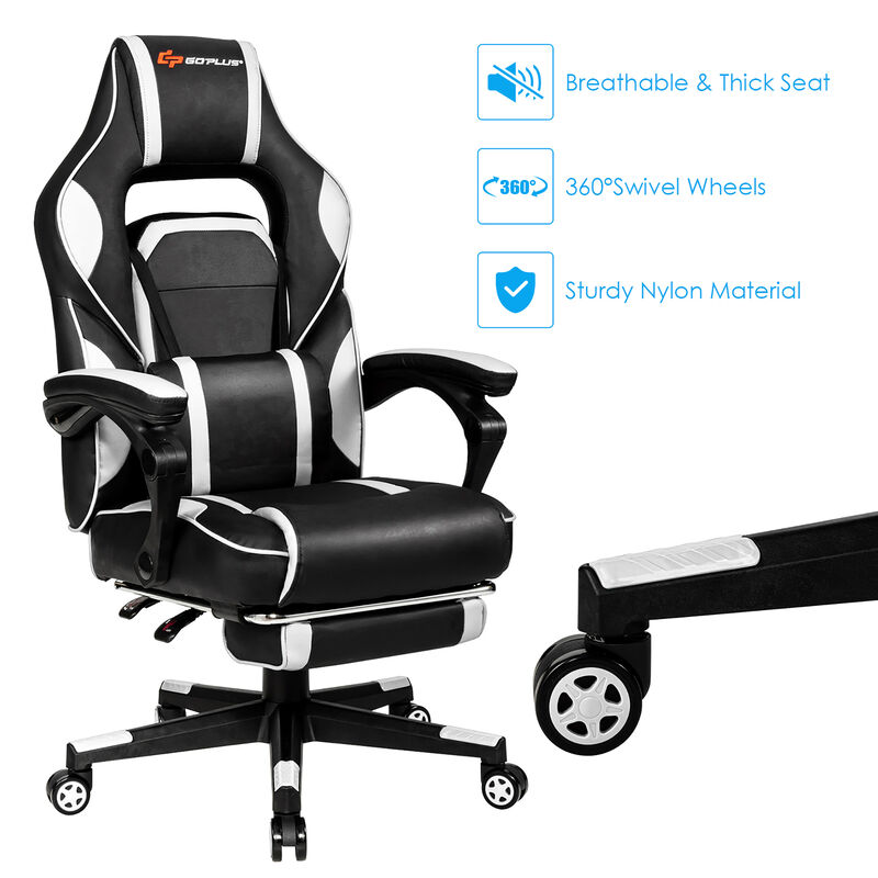 Goplus Massage Gaming Chair Reclining Racing Computer Office Chair with Footrest White