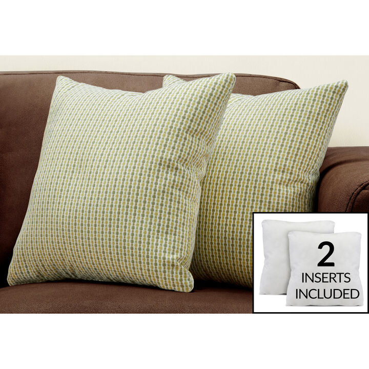 Monarch Specialties I 9233 Pillows, Set Of 2, 18 X 18 Square, Insert Included, Decorative Throw, Accent, Sofa, Couch, Bedroom, Polyester, Hypoallergenic, Green, Modern