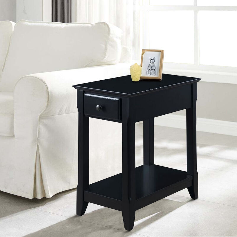 Accent Table with 1 Drawer and Bottom Shelf, Black - Benzara