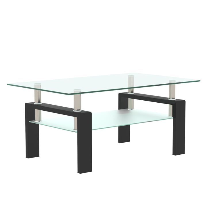 Modern Black Glass Coffee Table Set for Living Room