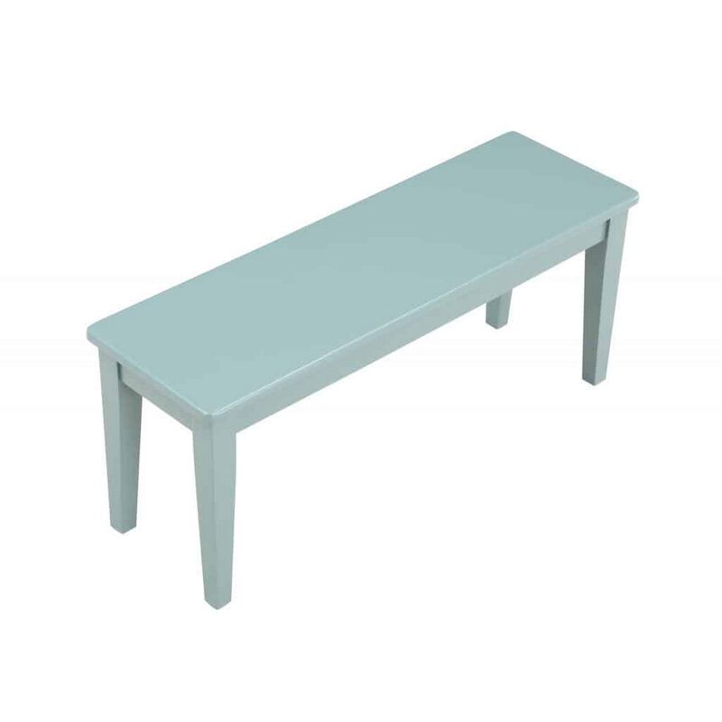 Bray 44 Inch Modern Rectangular Dining Bench, Tapered Legs, Teal Blue-Benzara