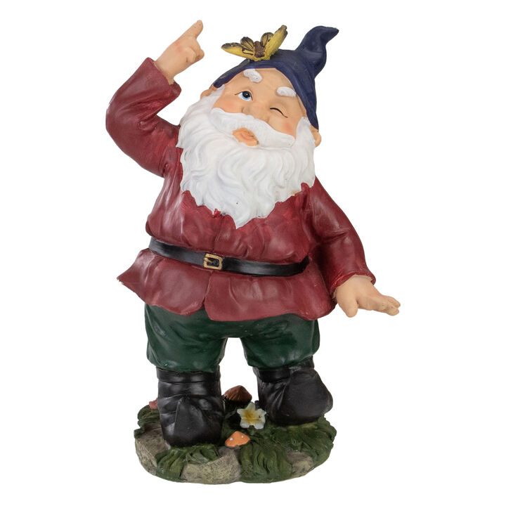 11.25" Red and Green Gnome with Butterfly Outdoor Garden Statue