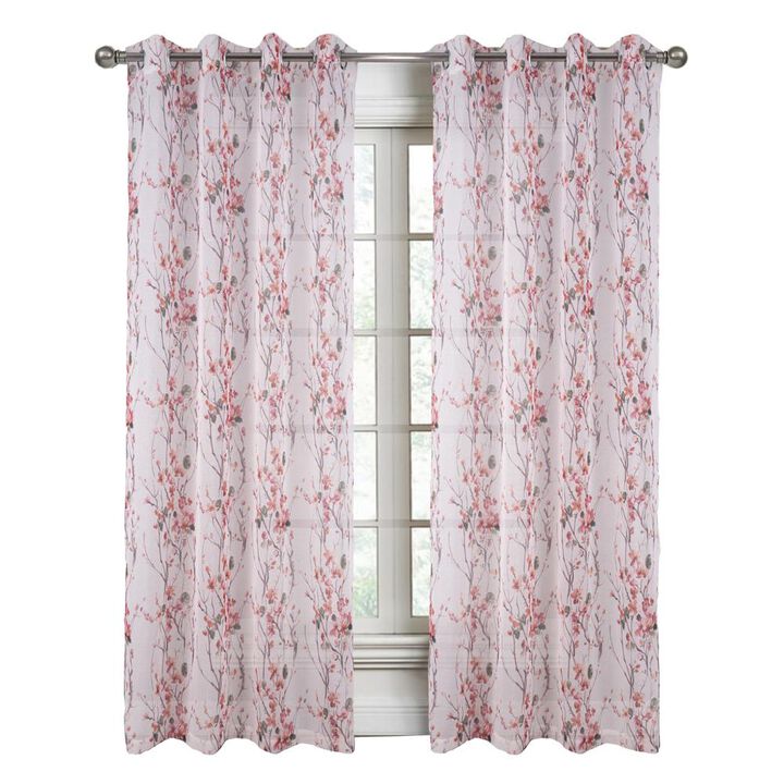 RT Designers Collection Amelia Printed Doily Grommet Light Filtering Curtain Panels for Bedroom 54" x 84" Rose