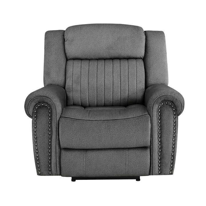 Ben 38 Inch Power Recliner Chair, Soft Cushions Gray Microfiber, Solid Wood - Benzara