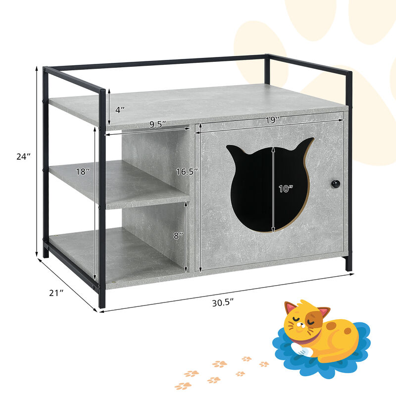 Costway Cat Litter Box  Enclosure Hidden Litter Furniture Cabinet W/ 2-Tier Storage Shelf White