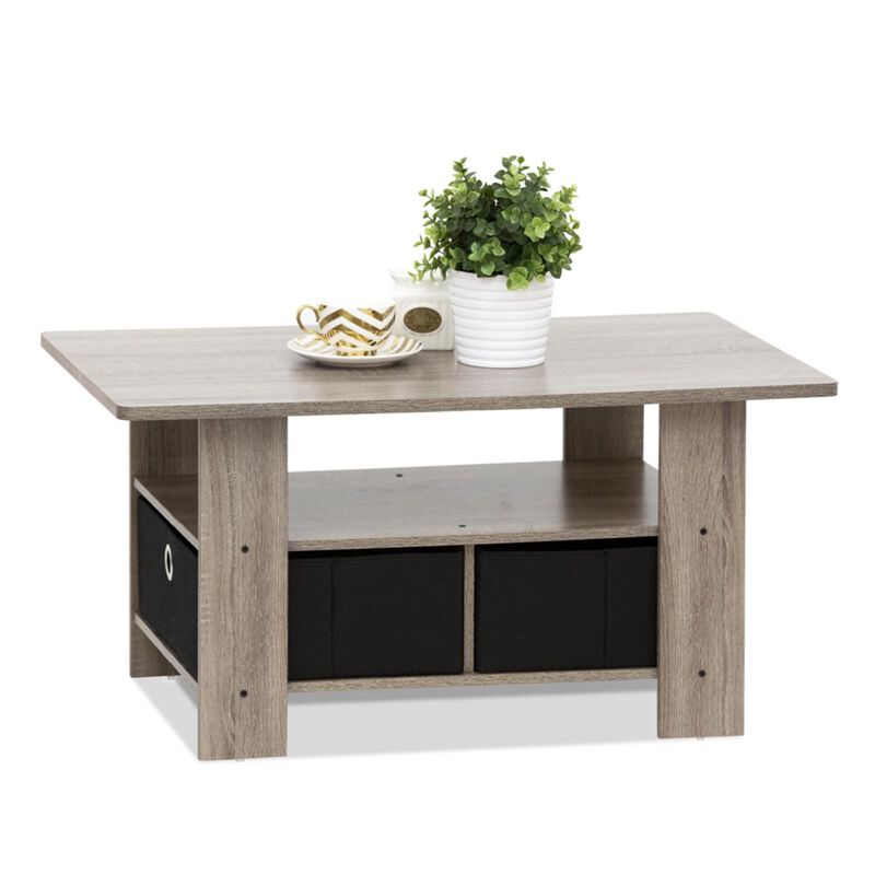 Coffee Table w/Bin Drawer, French Oak Grey/Black