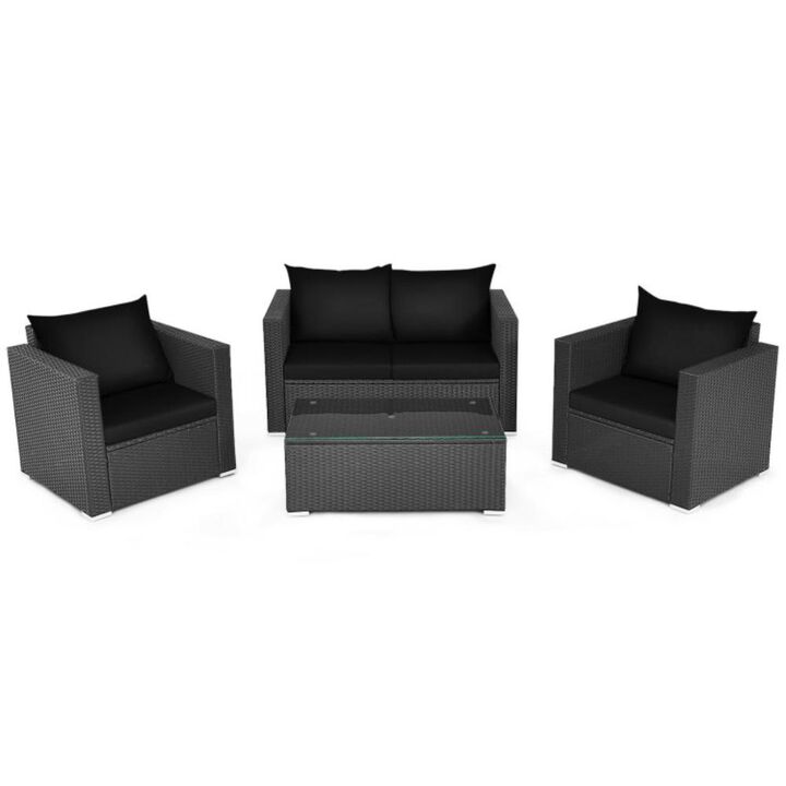 Hivvago 4 Pieces Patio Rattan Conversation Set with Padded Cushions