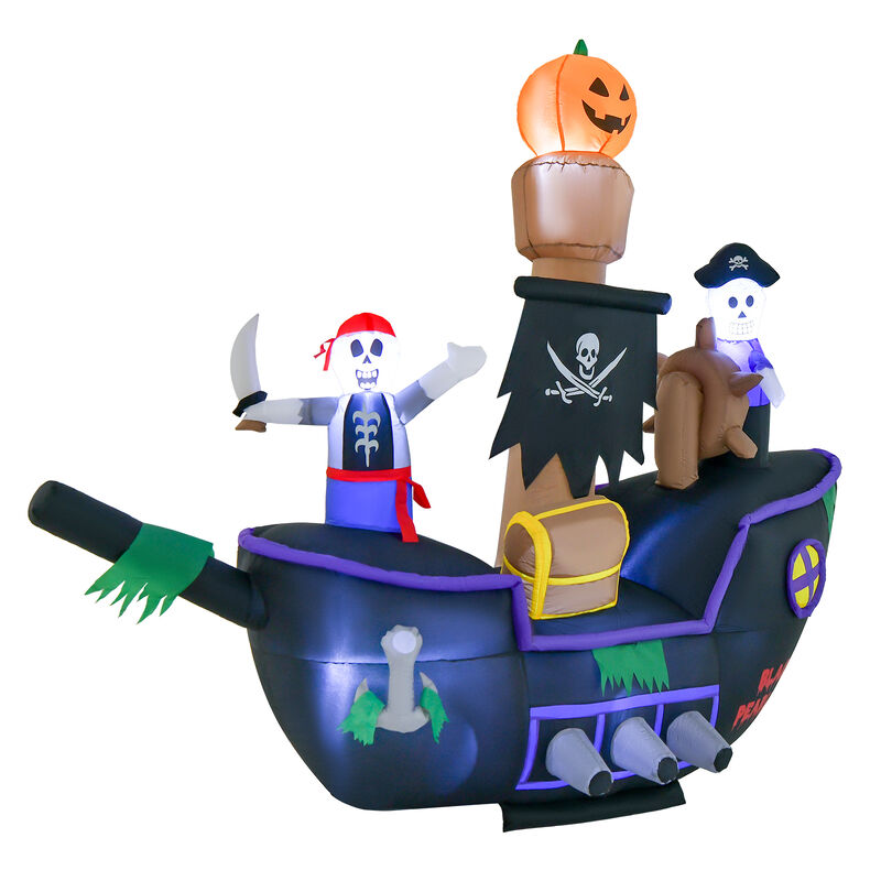 7 Feet Long Halloween Inflatable Pirate Ship with LED Lights Blower