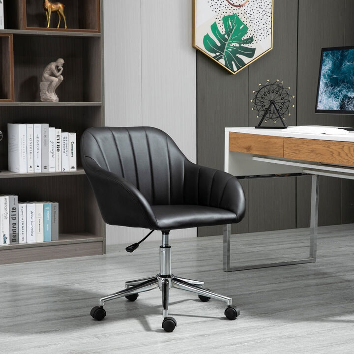 Black Swivel Tub Design Office Chair - Stylish mid-back PU leather chair suitable for various living spaces.