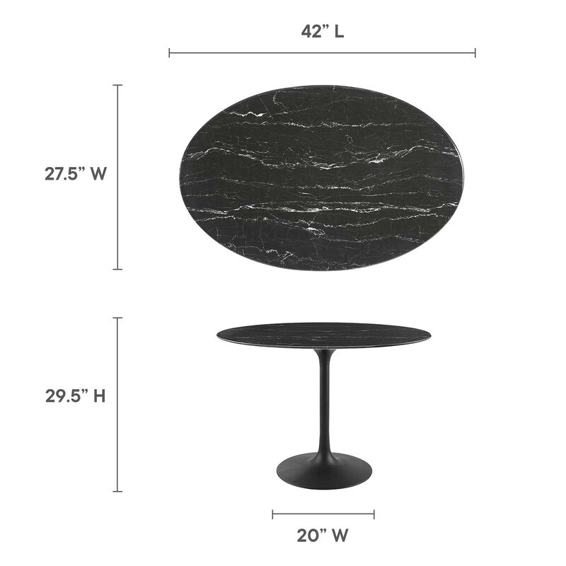 Modway - Lippa 42" Oval Artificial Marble Dining Table Black Black