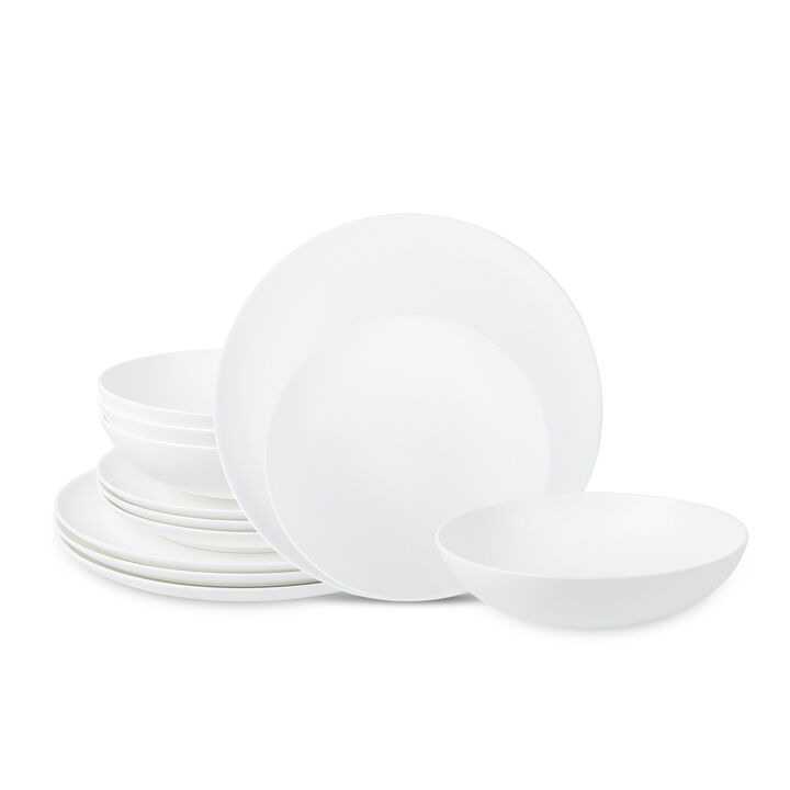 Stone Lain Taglio Bone China 12 Piece Dinnerware Set, Matte White