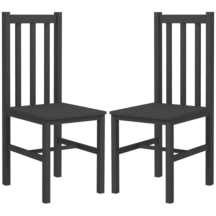 HOMCOM Dining Chairs, Set of 4 Farmhouse Kitchen Chairs with Slat Back, Pine Wood Seating for Living Room and Dining Room, Black