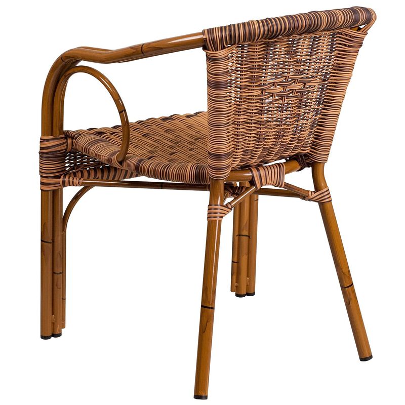 Flash Furniture Cadiz Series Dark Red Bamboo-Aluminum Indoor-Outdoor Restaurant-Patio Chair with Burning Brown Rattan