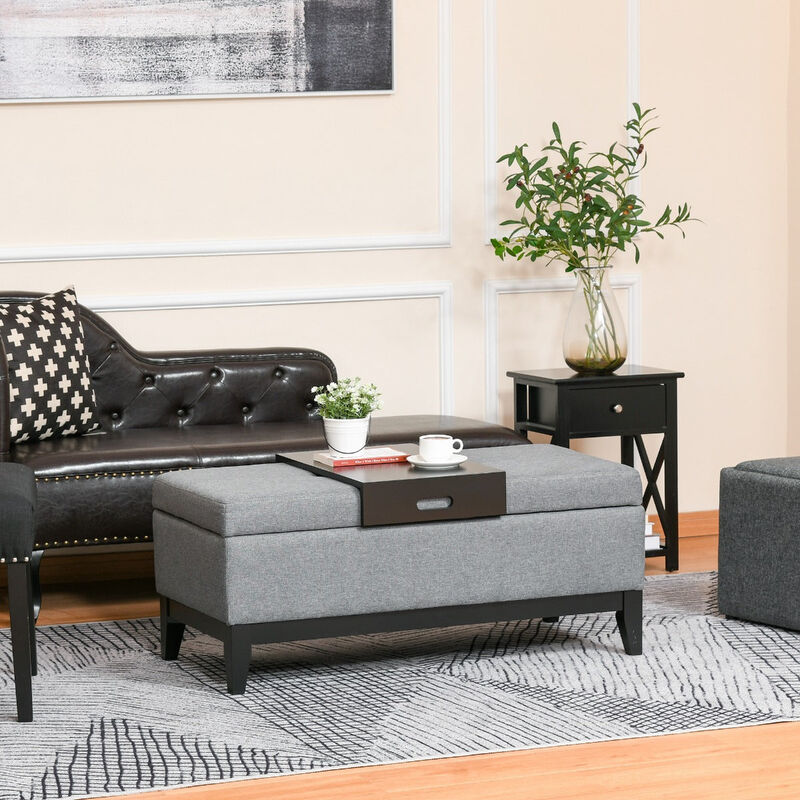 Versatile Living Room Storage: 42" Charcoal Gray Ottoman with Removable Tray