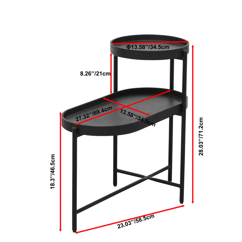 2-Tier Black Side Table with Storage Sofa Table for Living Room Metal Frame & Wooden Desk End Table