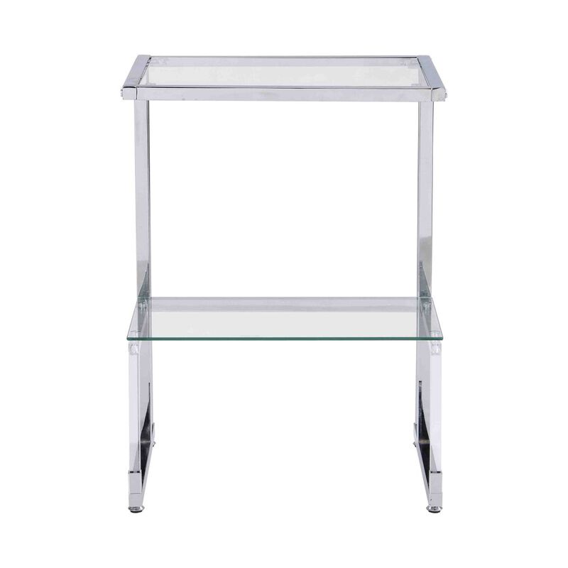 Silver Chrome Side Table, 2-Tier Acrylic Glass End Table for Living Room Bedroom