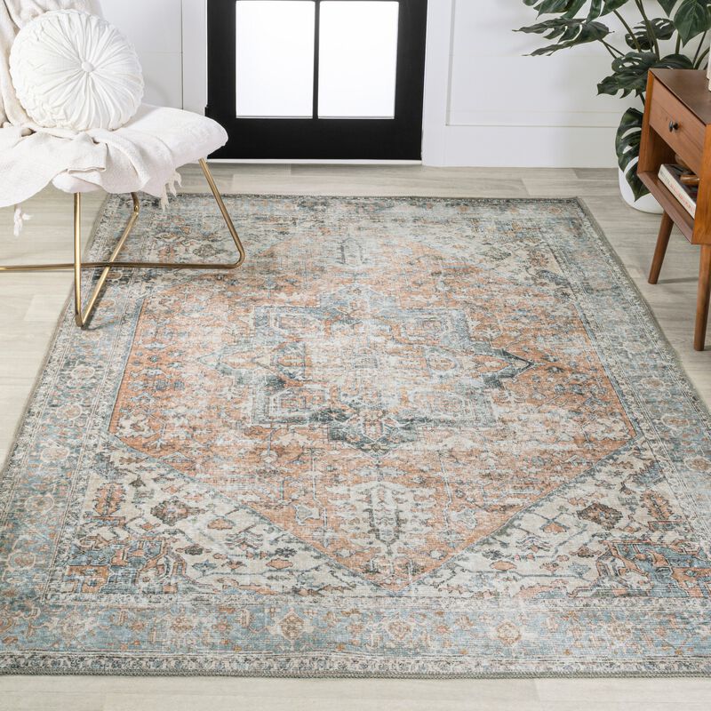 Armae Distressed Medallion Chenille Machine-Washable Area Rug