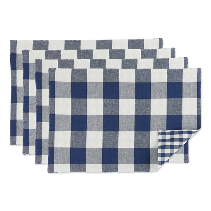 Set of 4 Navy Blue and White Gingham Buffalo Checkered Placemat  19"