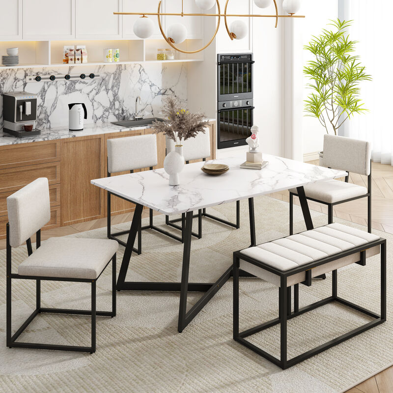 Merax Modern Faux Marble 6-Piece Dining Table Set