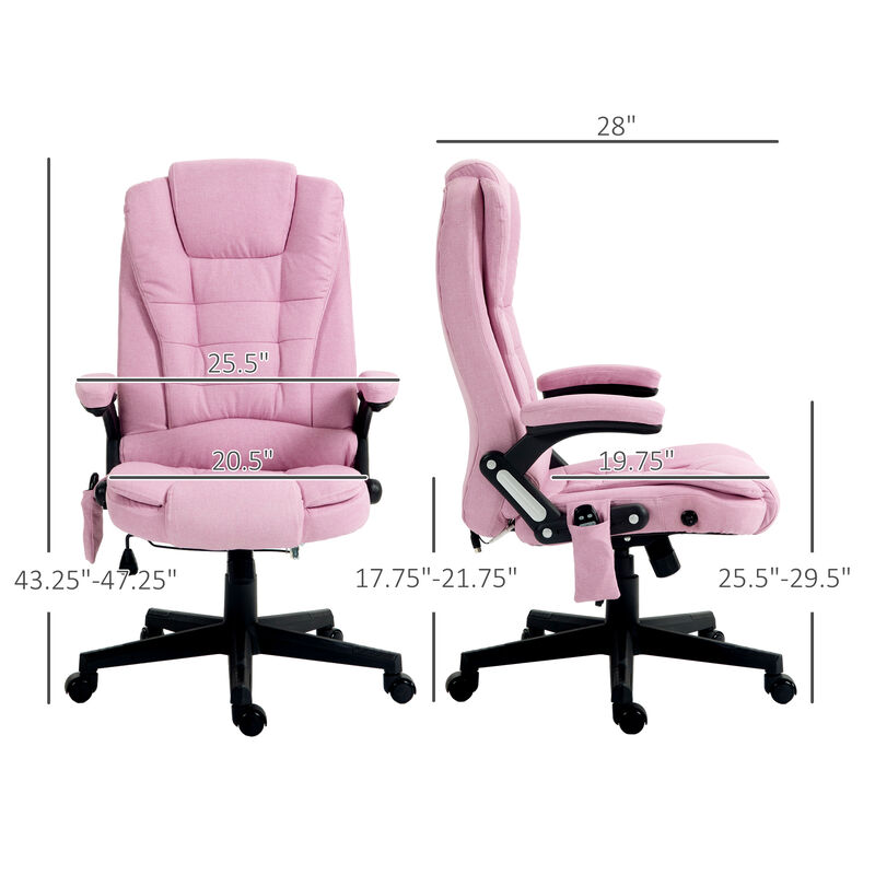HOMCOM 6 Point Vibrating Massage Office Chair with Heat, Velvet High Back Executive Office Chair with Reclining Backrest, Padded Armrests and Remote, Pink