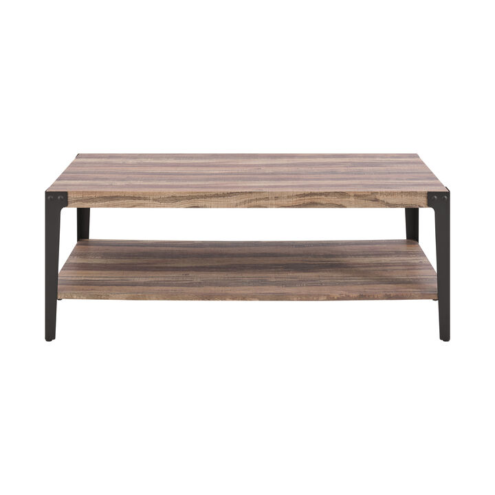 Modern Industrial Coffee Table in Distressed Wood Finish with Metal