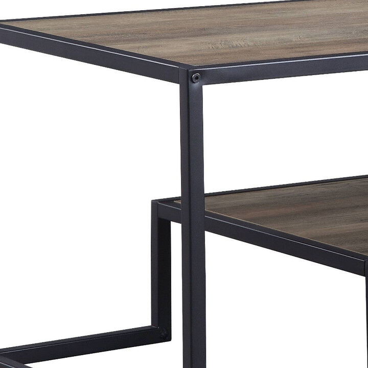 Homezia 45" Black And Rustic Oak Paper Veneer And Metal Rectangular Coffee Table With Shelf