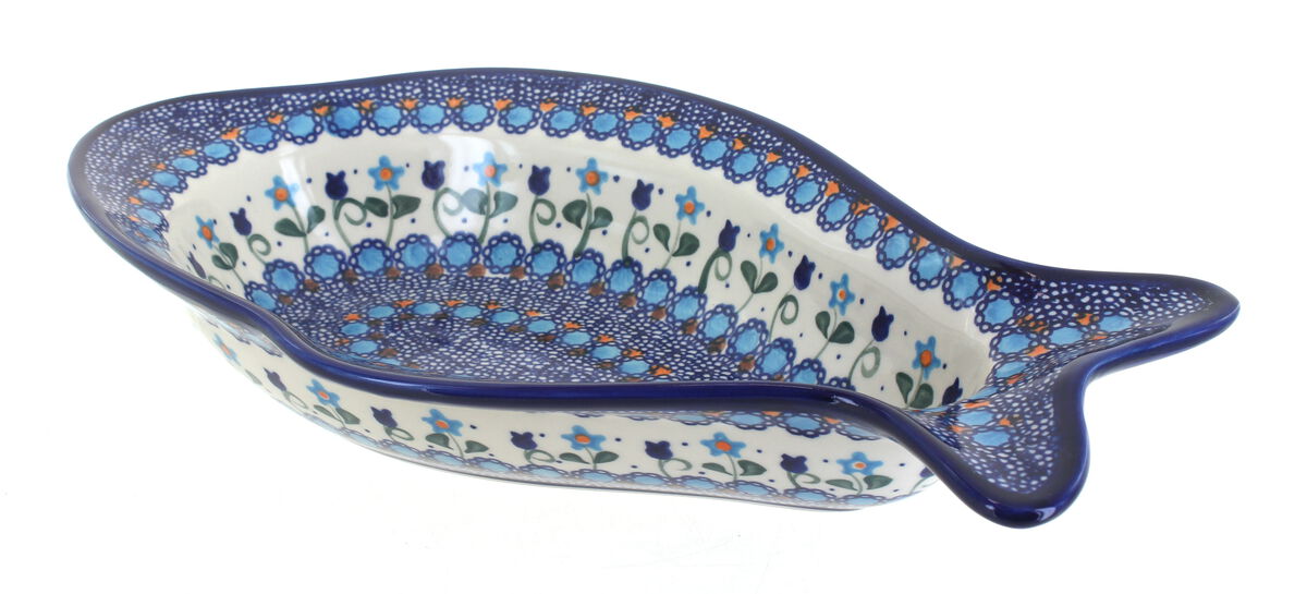 Blue Rose Polish Pottery Autumn Burst Deep Fish Dish