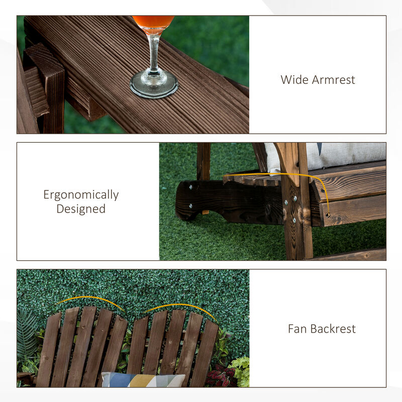 Outdoor Wood Adirondack Chair, Loveseat Armchair for Garden Patio Deck, Brown