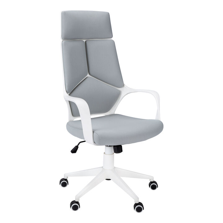 Monarch Specialties I 7270 Office Chair, Adjustable Height, Swivel, Ergonomic, Armrests, Computer Desk, Work, Metal, Fabric, White, Grey, Contemporary, Modern