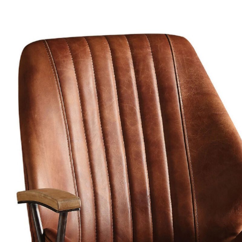 Metal & Leather Executive Office Chair, Cocoa Brown-Benzara