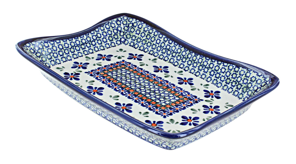 Blue Rose Polish Pottery Peacock Large Rectangular Tray