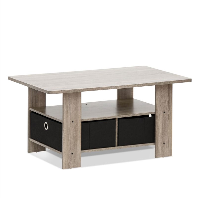 Coffee Table w/Bin Drawer, French Oak Grey/Black