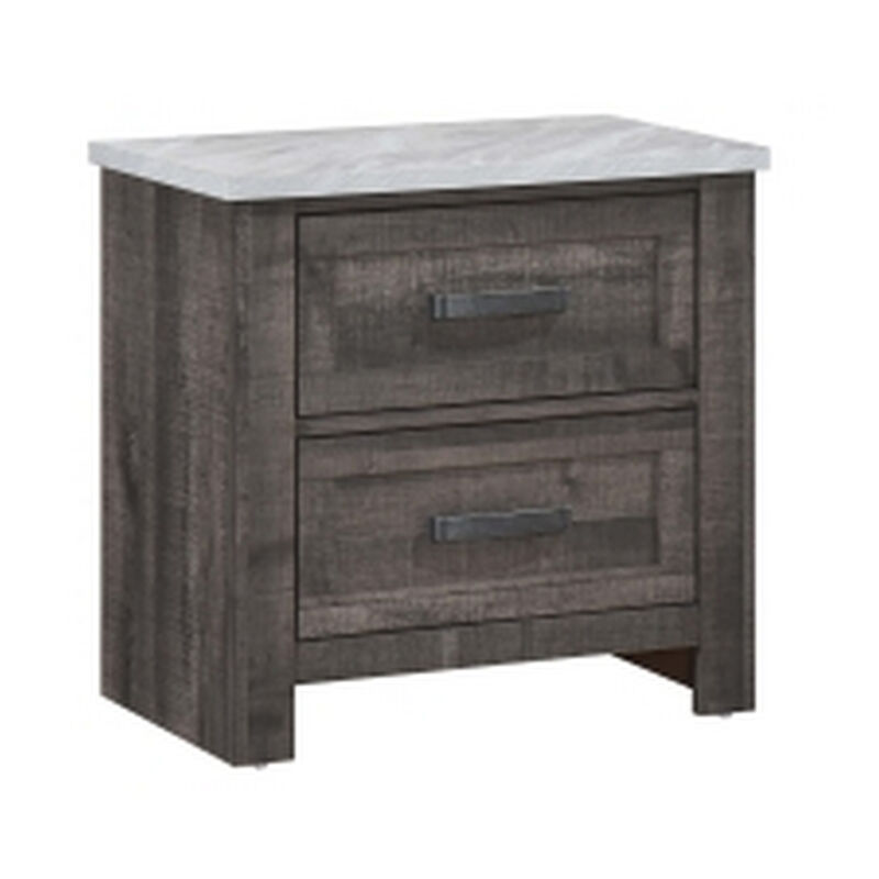 Romy 26 Inch Nightstand with 2 Drawers, Rustic Farmhouse Gray White Wood - Benzara