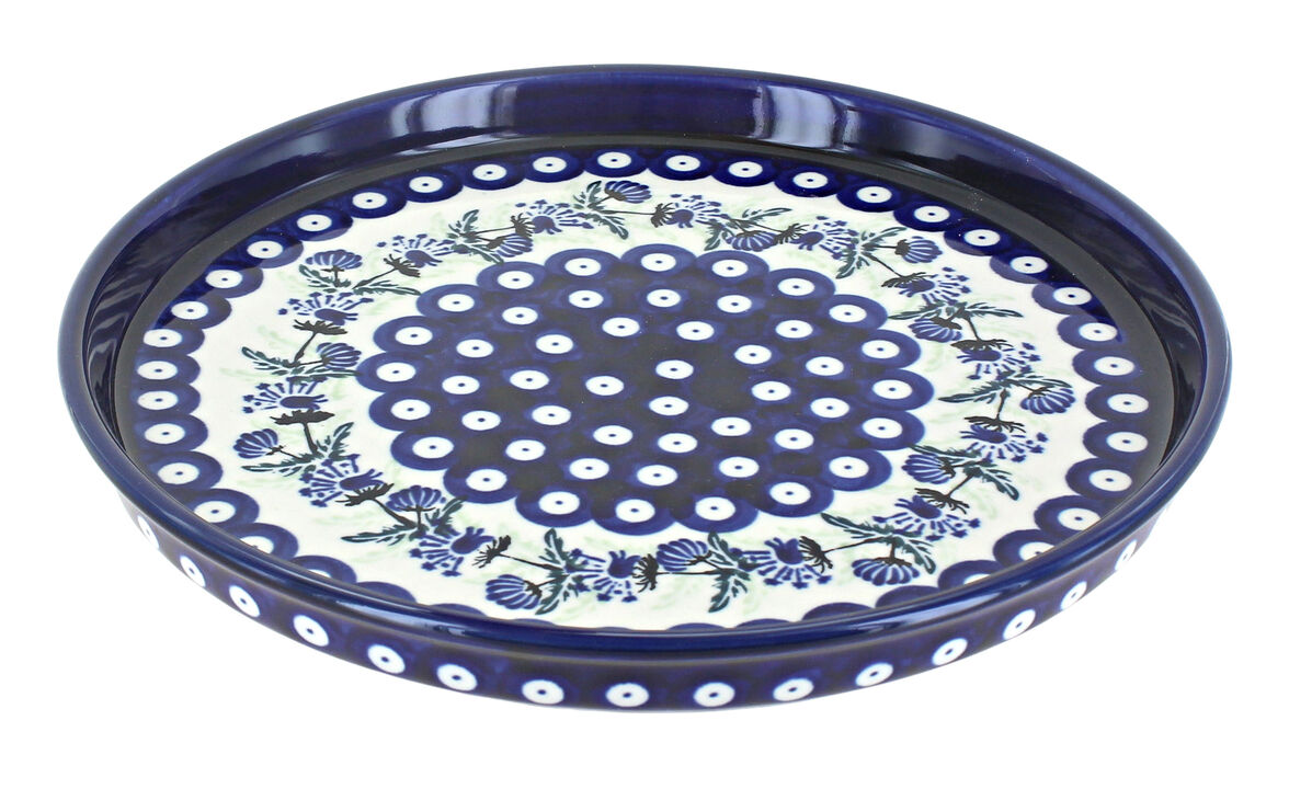 Blue Rose Polish Pottery Mosaic Flower Torte Plate